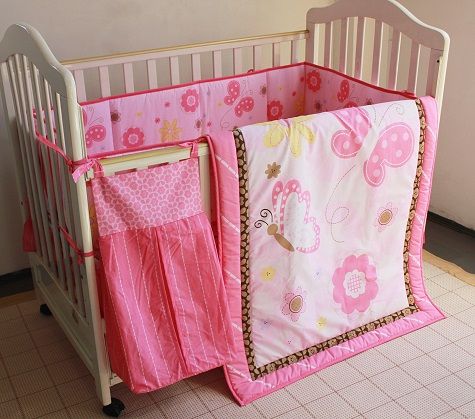 Baby Bedding Set Crib Bedding Set Embroidered Pink Butterfly Cot