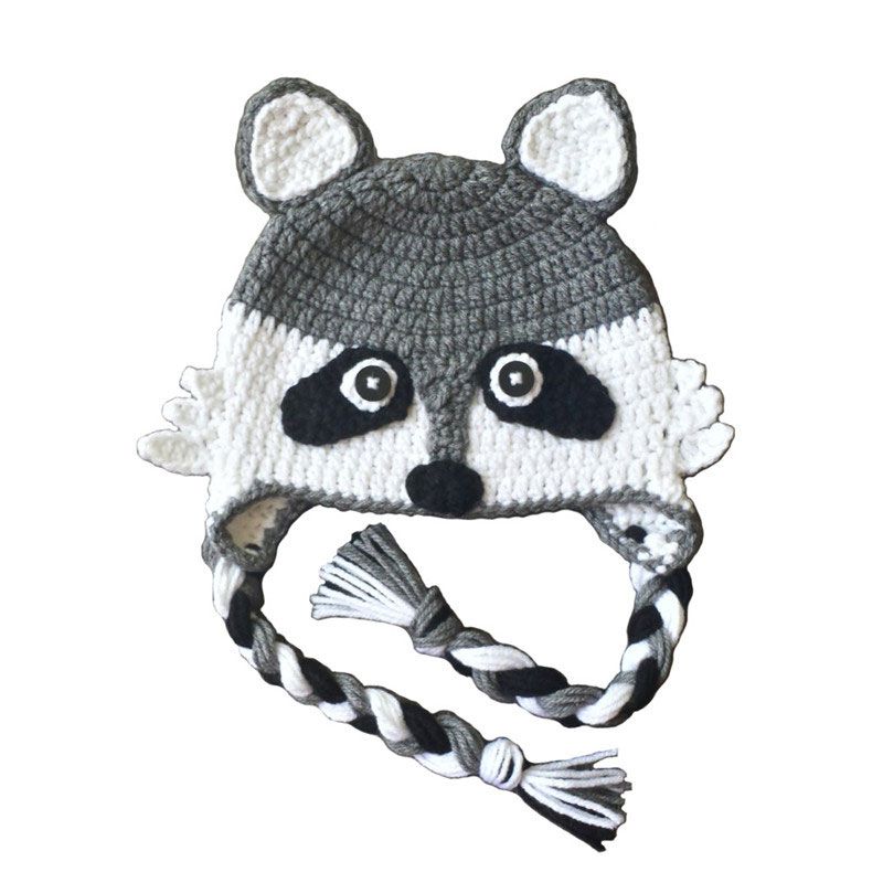 2020 Novelty Crochet Raccoon Hat Handmade Knit Crochet Baby Boy