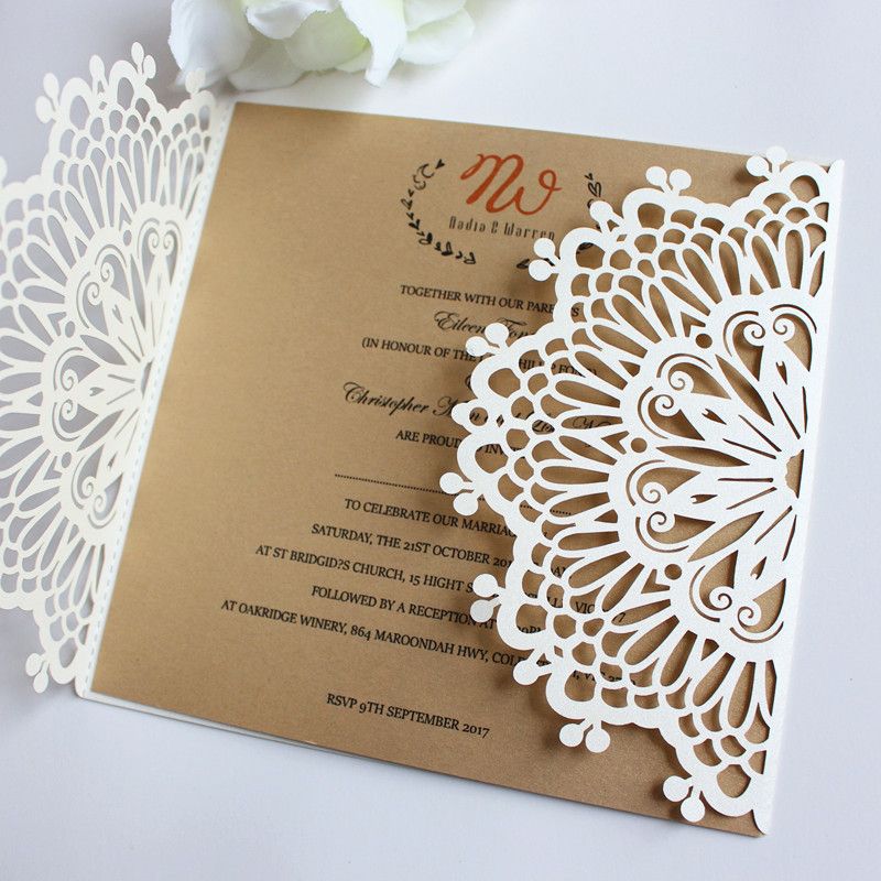 Country Wedding Invitations Lace Ribbon Bowknot Decor Wedding
