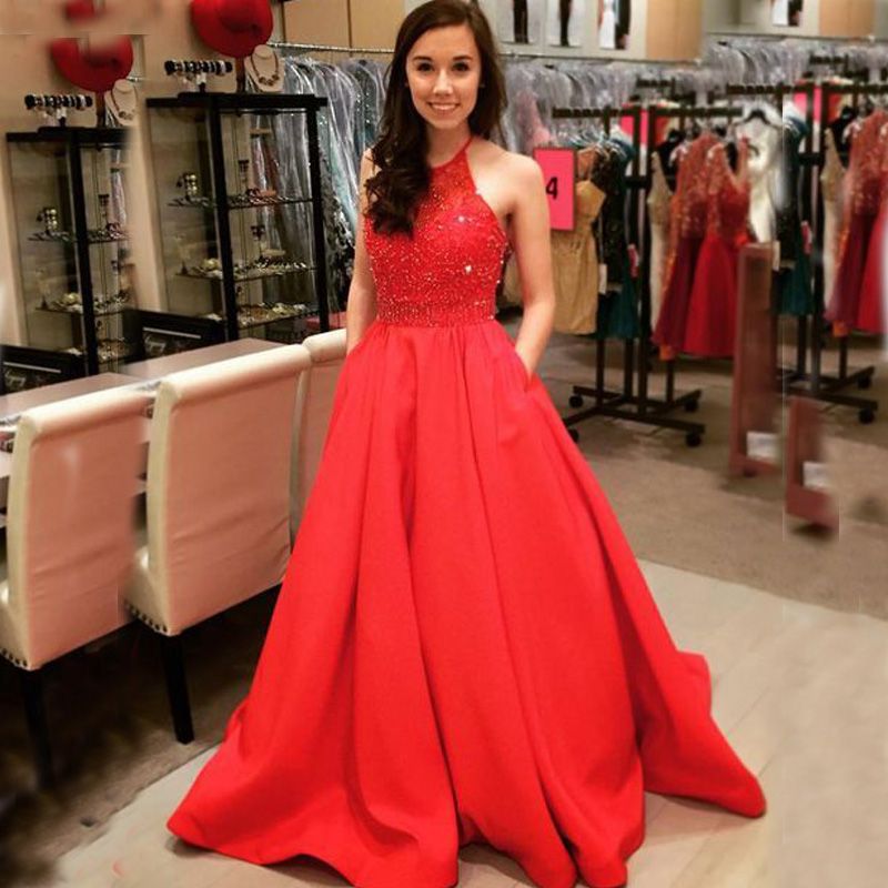 a line red prom dress