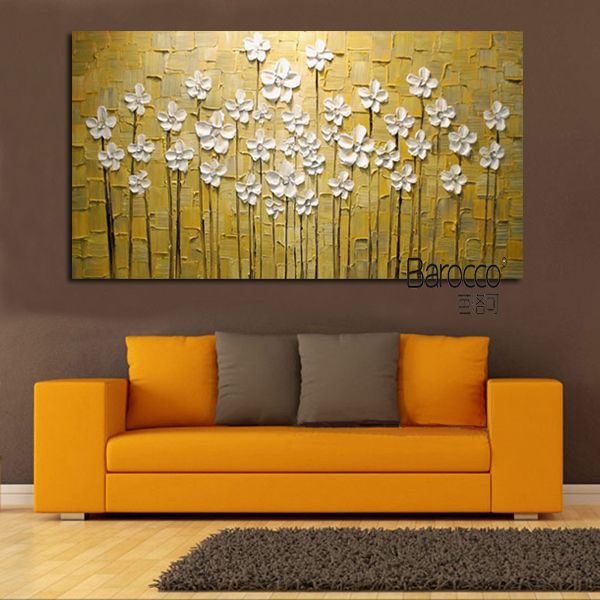 Pouco pintada de branco Flores mão pintura a óleo espátula sobre tela Simples Modern Wall Art Pouco pintada de branco Flores mão pintura a óleo espátula sobre tela Simples Modern Wall Art