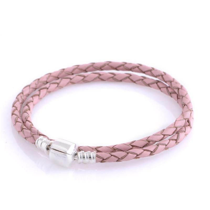 Pink Leather Bracelet 925 Sterling Silver Fits Original Style Bracelets ...