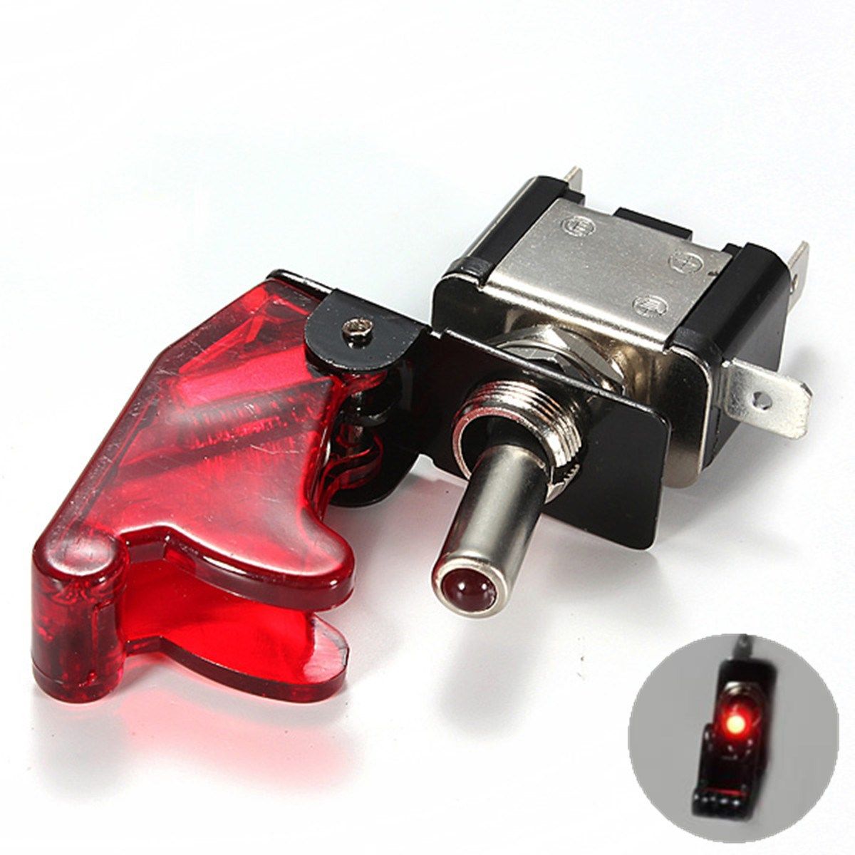 Car Auto Cover Racing Rojo LED SPST Encendido Apagado Tipo de avi/ón Interruptor de palanca Control Flip Cover 12V 20A