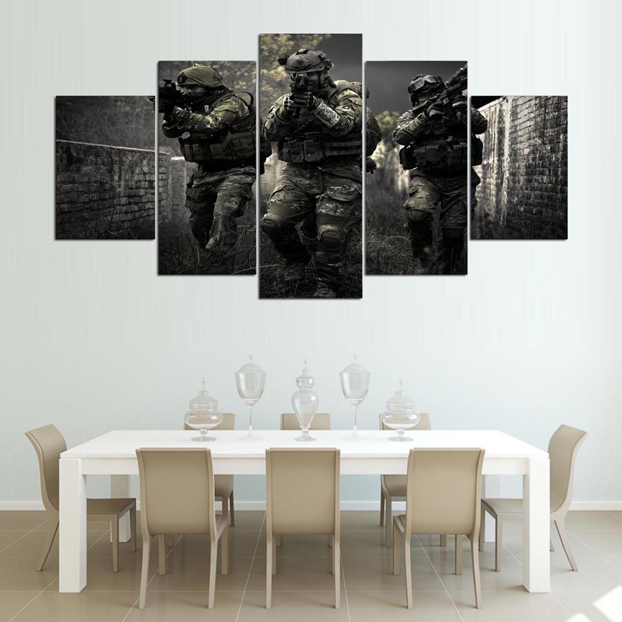 Compre Nueva Policia Armada Soldados Pintura De La Lona 5 Panel