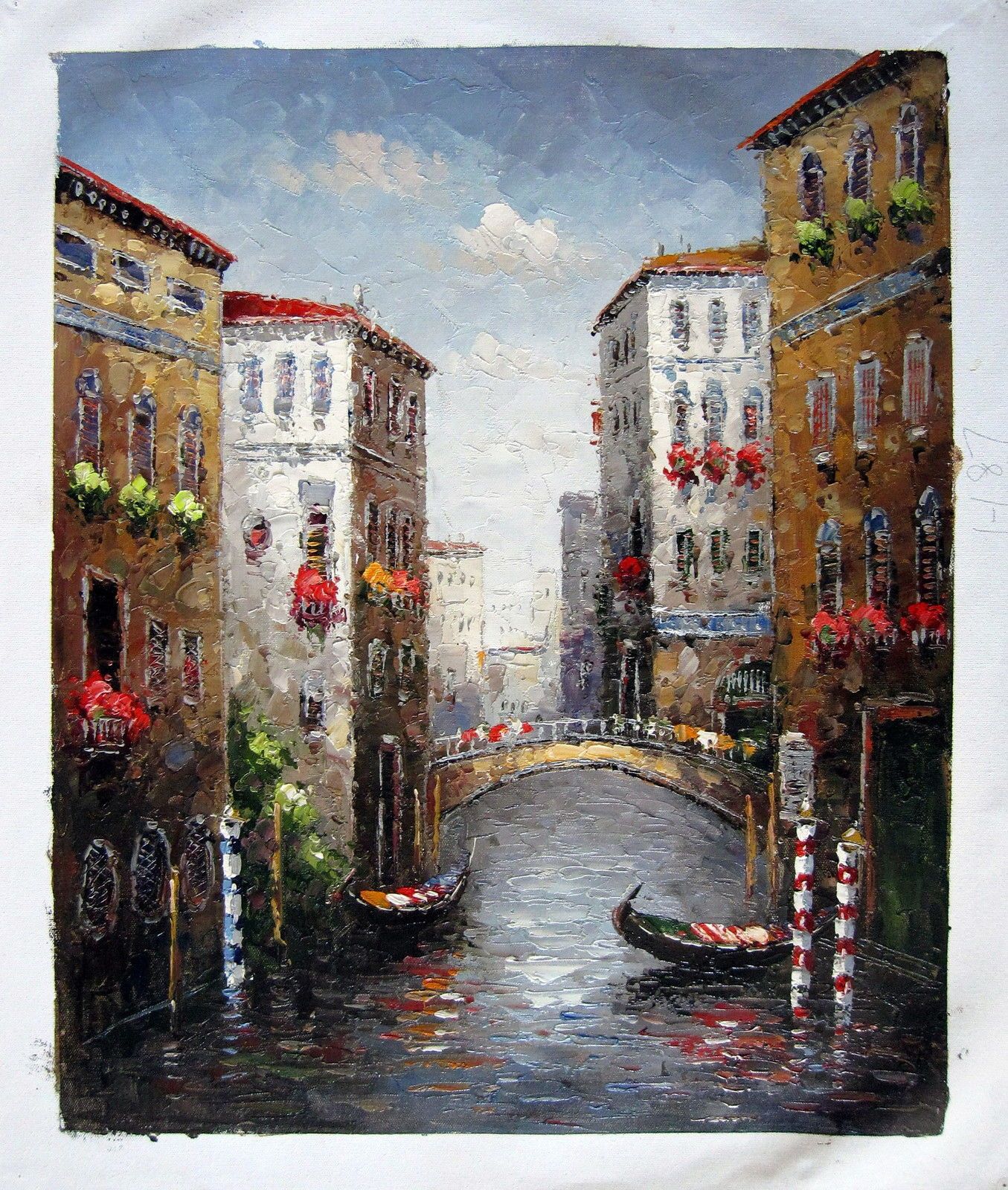 Mooie Venetië-scène, echt handgeschilderd kunst olieverfschilderij op dikke canvas Museum Kwaliteit in Multi Size Kies