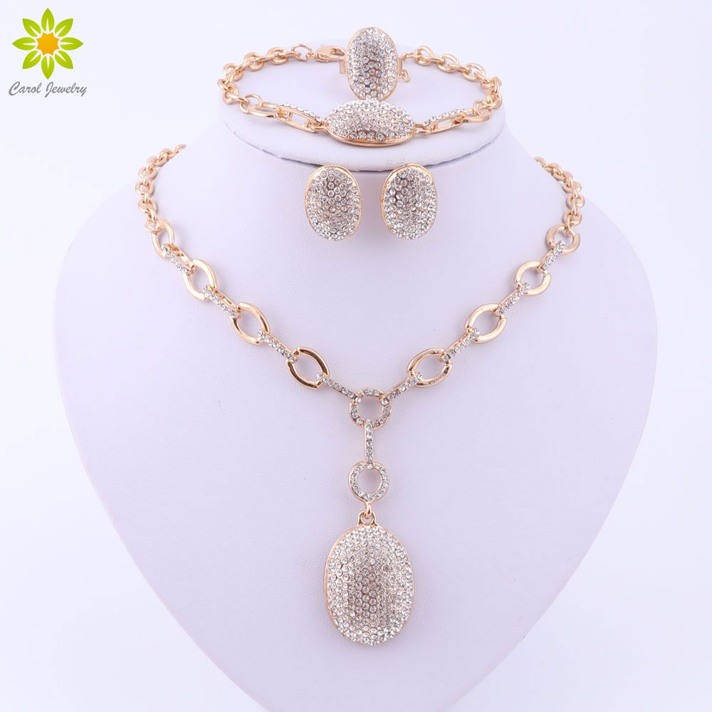 Jewelry Sets For Women Gold Plated Statement Necklace Earrings Bracelet ...
