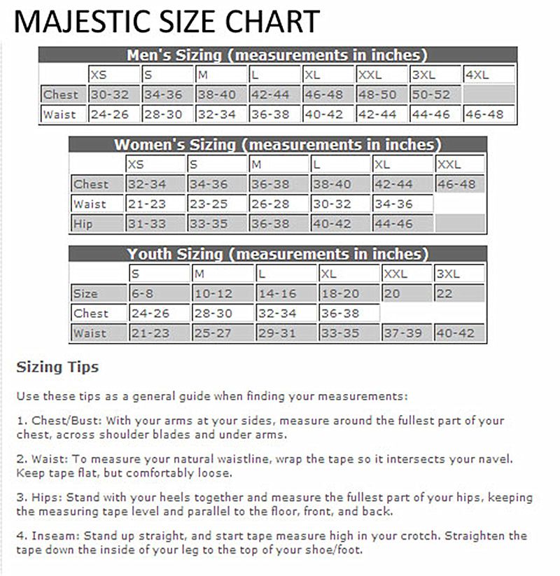 majestic baseball jersey size chart mens