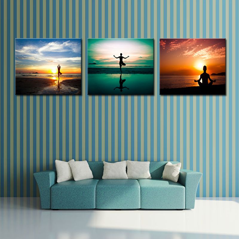 2019 Wall Art A Person S Yoga Exercise Sunset Seascape Picture
