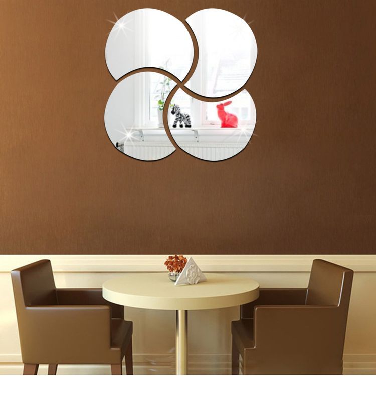 Round Geometric Mirror Floral Wall Stickers Removable Art Decal Mural