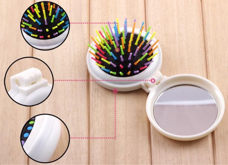 Cute Girl Portable Colorful Mini Folding Comb Travel Hair Brush with Mirror