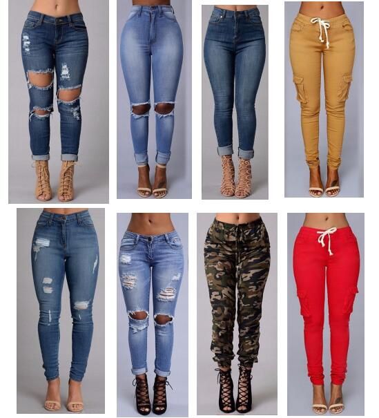 2018 moda sexy estilo de mujer de cintura jeans Jeans rotos de completa