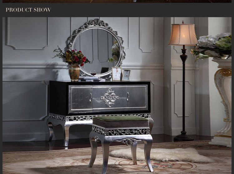 Neoclassical Furniture Luxury French Royalty Classic Bedroom Furniture Set Cracking Paint Dressing Table And Mirror With Silver Leaf Gild Canada 2019