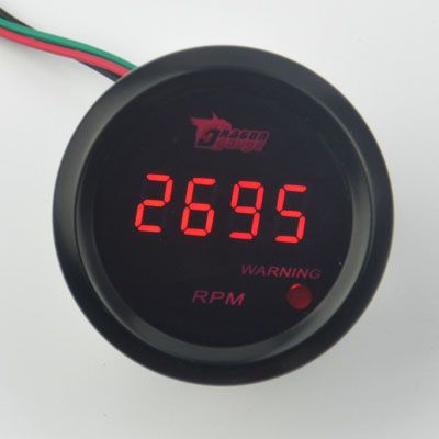 Mintice™ 2 52mm Black Car Motor Digital Red LED Light Tacho Tachometer LED Gauge Meter 