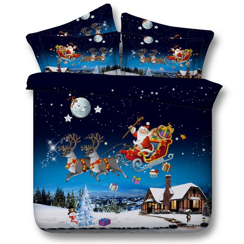 Christmas Bedding Set Santa Claus Deer Star Moon Duvet Cover King Queen