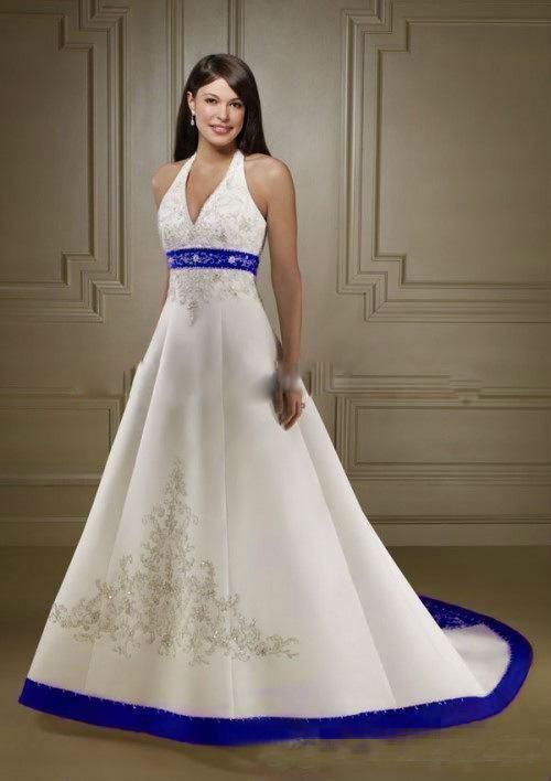 Bianco E Azzurro Reale Abiti Da Sposa Halter A Line Lace Up Back Ricamo  Perline Depoca Abiti Da Sposa Vestidos De Noiva Low Back Da 147,31 € |  DHgate Italy