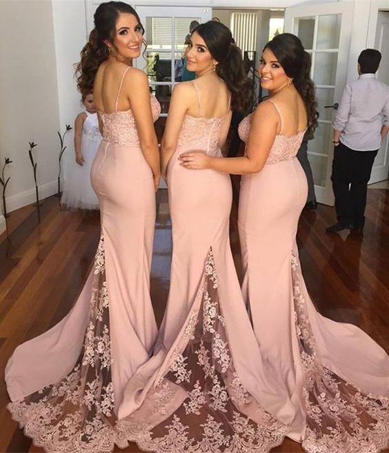 aceptable Estéril Patatas Nuevo estilo 2020 Vintage Blush Pink Vestidos de dama de honor con tiras de  espagueti Sirena