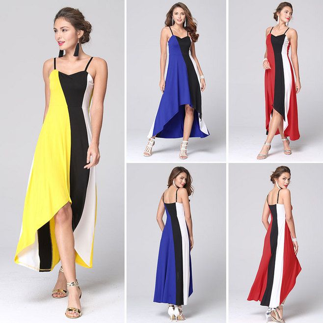 New Arrival 16 Wholesale Ladies Causual Clothing Summer Dress Sleeveless Sexy Color Block Irregular Stripe Women S Maxi Dresses From Sexyapparelclub 16 09 Dhgate Com