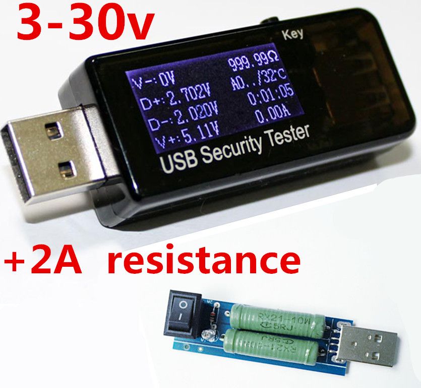 fantasma León Objetor 3- 30V USB LCD Voltaje actual Cargador Medidor medidor probador voltaje  corriente corriente detector con resistencia