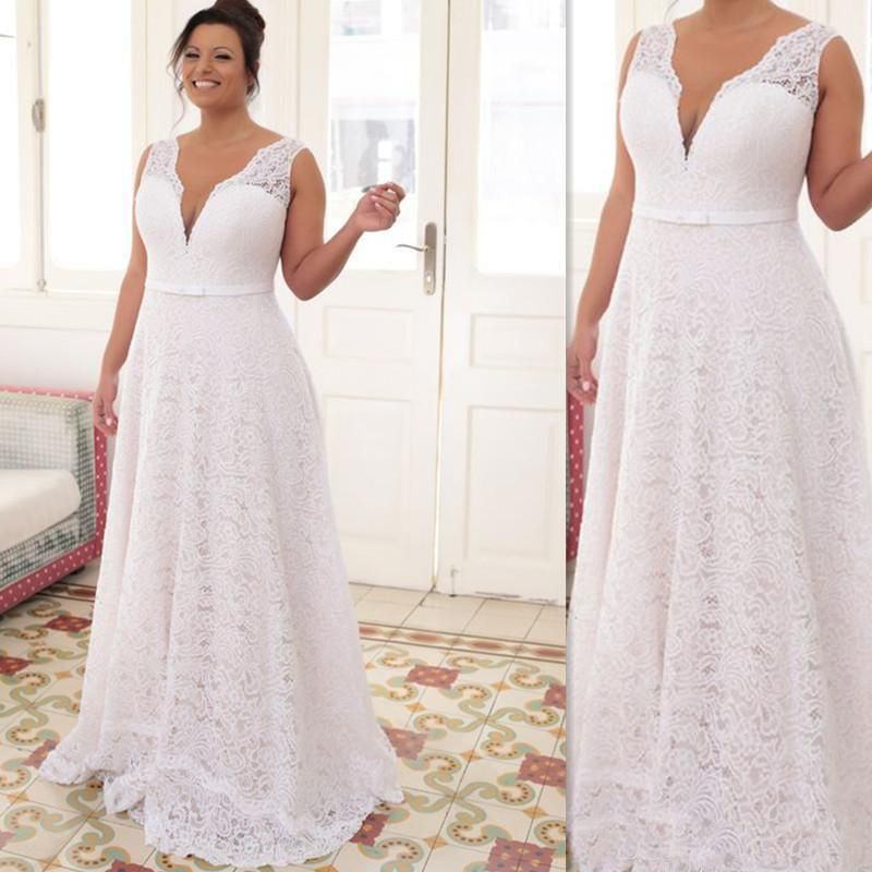 plus size v neck wedding dress