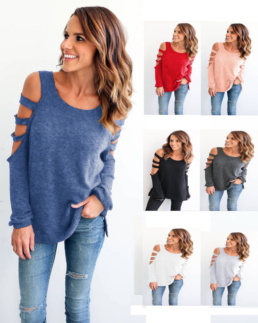 women's long sleeve cold shoulder tops