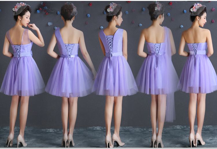 Lavender Tulle Short Bridesmaid Dress With Bow Lace Up 2018 Knee Length  Bridesmaid Gowns For Wedding