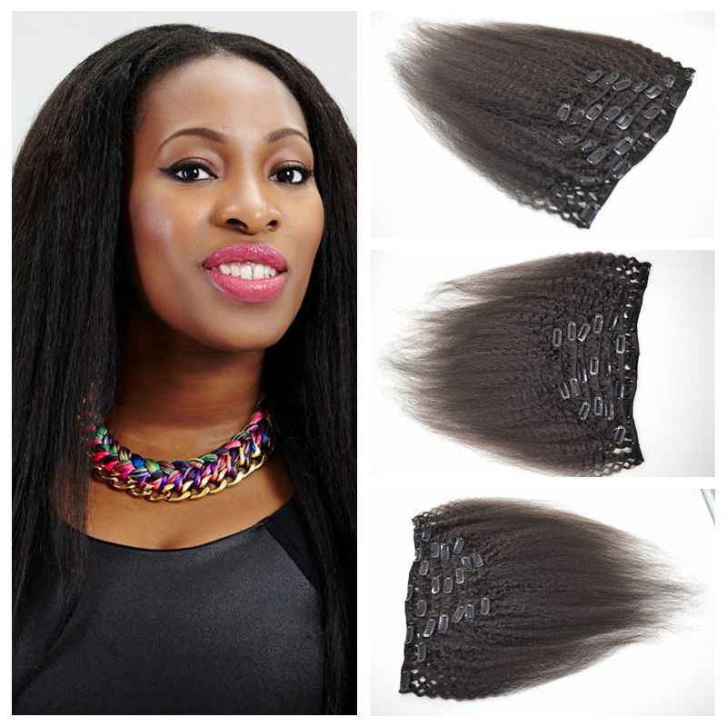 4a 4b 4c Clip In Hair Extension 12 26inch 120g Kinky Straight Hair