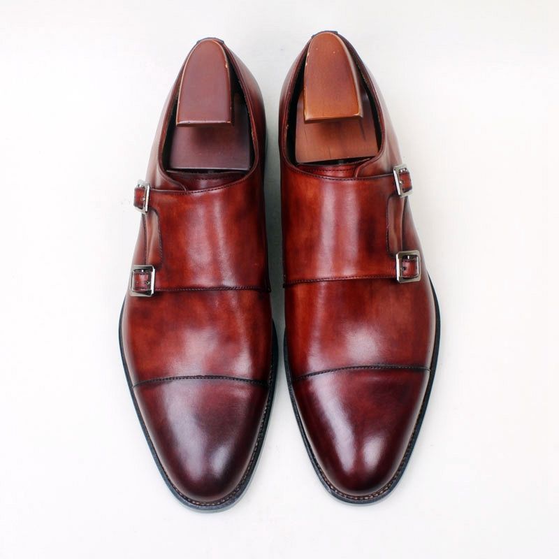 Handmade Men burgundy color monk strap shoes Men dress shoes Men formal shoes
