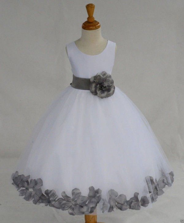 grey and white flower girl dresses