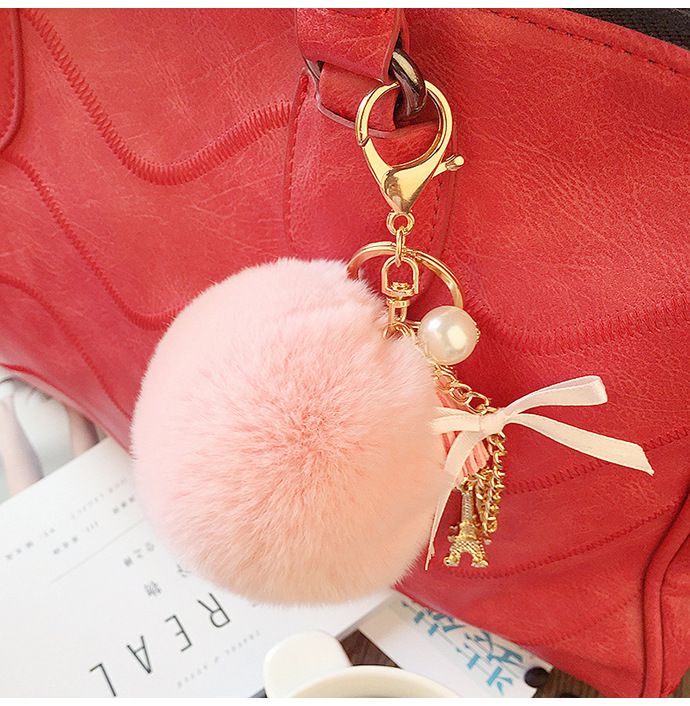 New Handbag Pendant Cell Phone Car Tassel PomPom Ball Key Ring Real Rabbit Fur