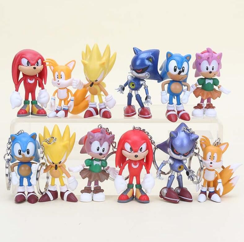 New Sega Sonic the Hedgehog Caractors Figures Soft PVC Key Ring Chain Gift