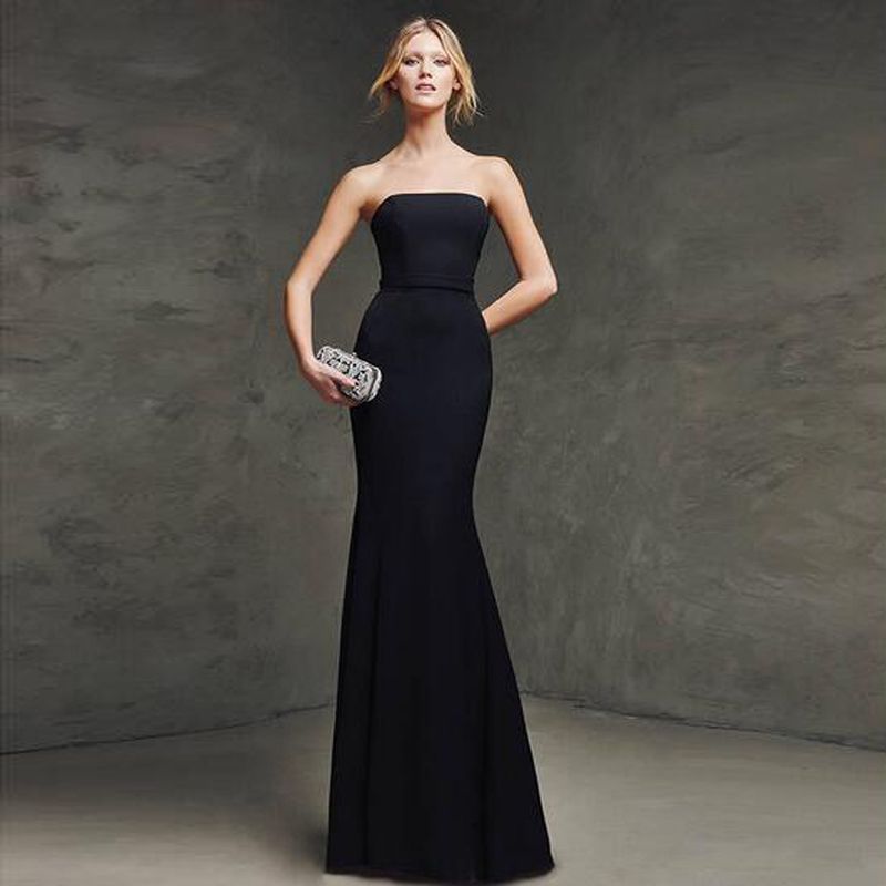 strapless black bridesmaid dresses long