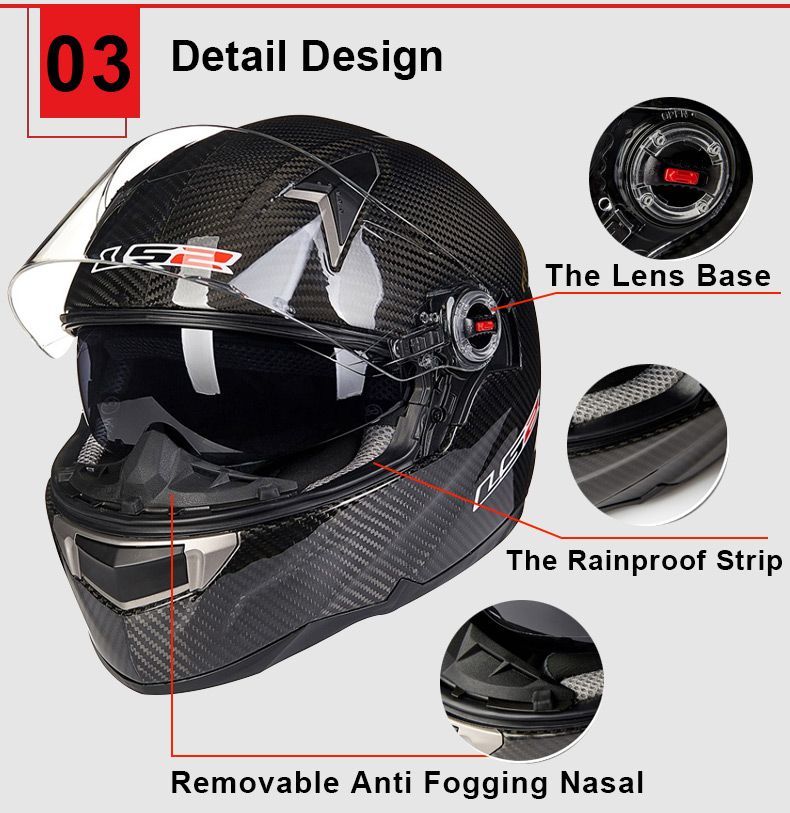Genunie LS2 Ff396 Carbon Fiber Full Face Motorcycle Helmet Dual Visor