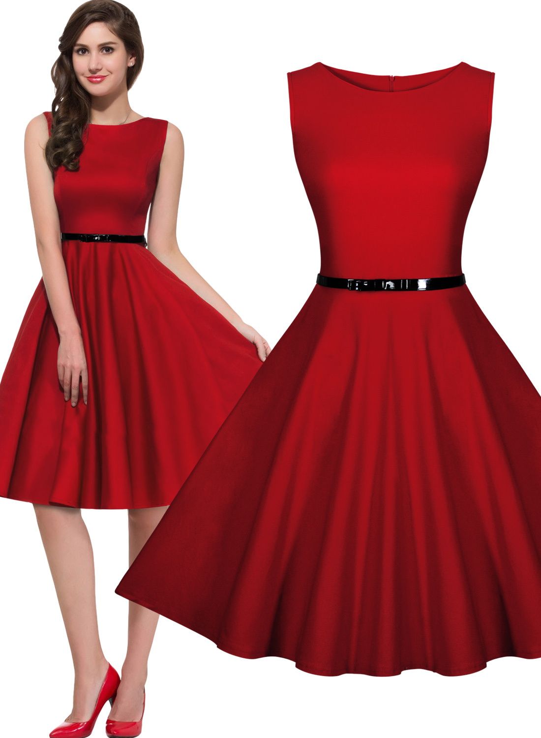 Womens Vintage Rockabilly Swing Skater Dress Evening Party Cocktail Formal Gown 