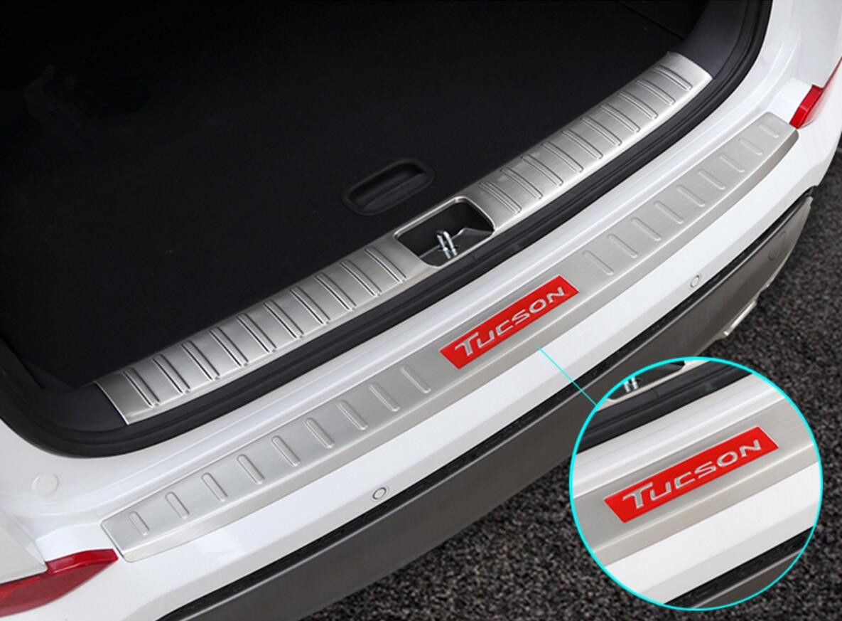 POQAQ Acier Inoxydable Protecteur Pare-Chocs Arrière Coffre Arrière Seuil Anti-Rayures Protecteurs Autocollants Décoration Accessoire pour Hyundai Tucson 2015-2018 