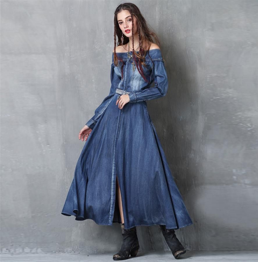 denim long frocks