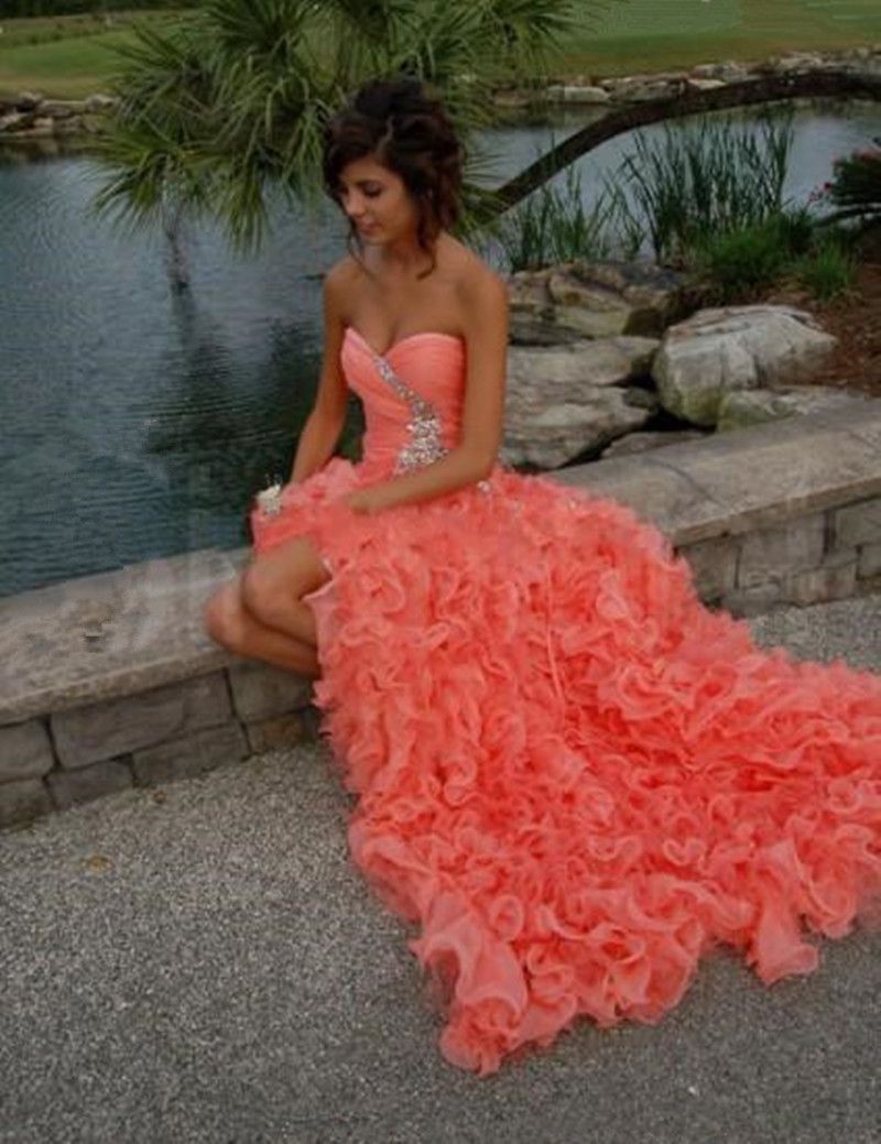 Fashion Design Coral High Low Prom 