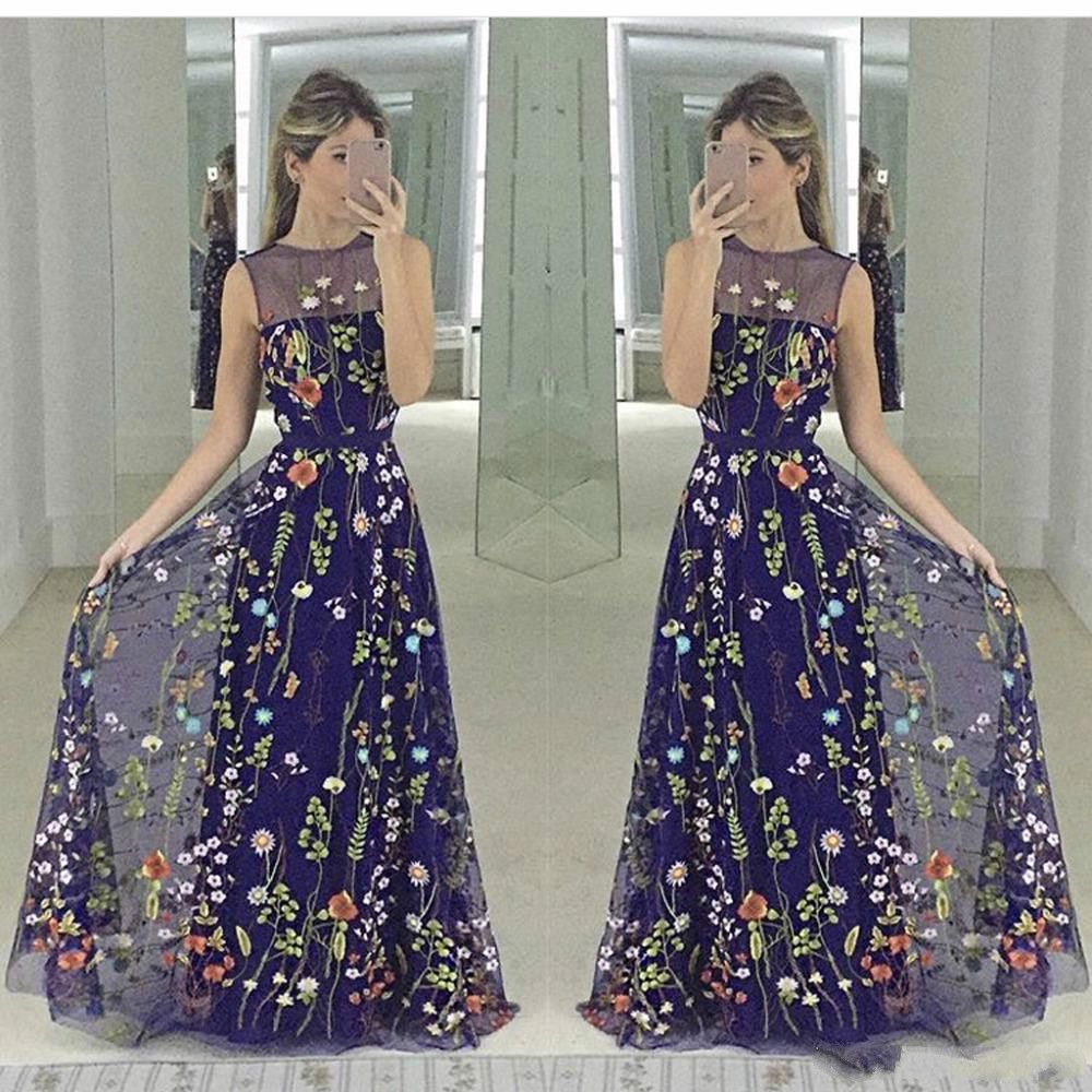 navy blue floral formal dress