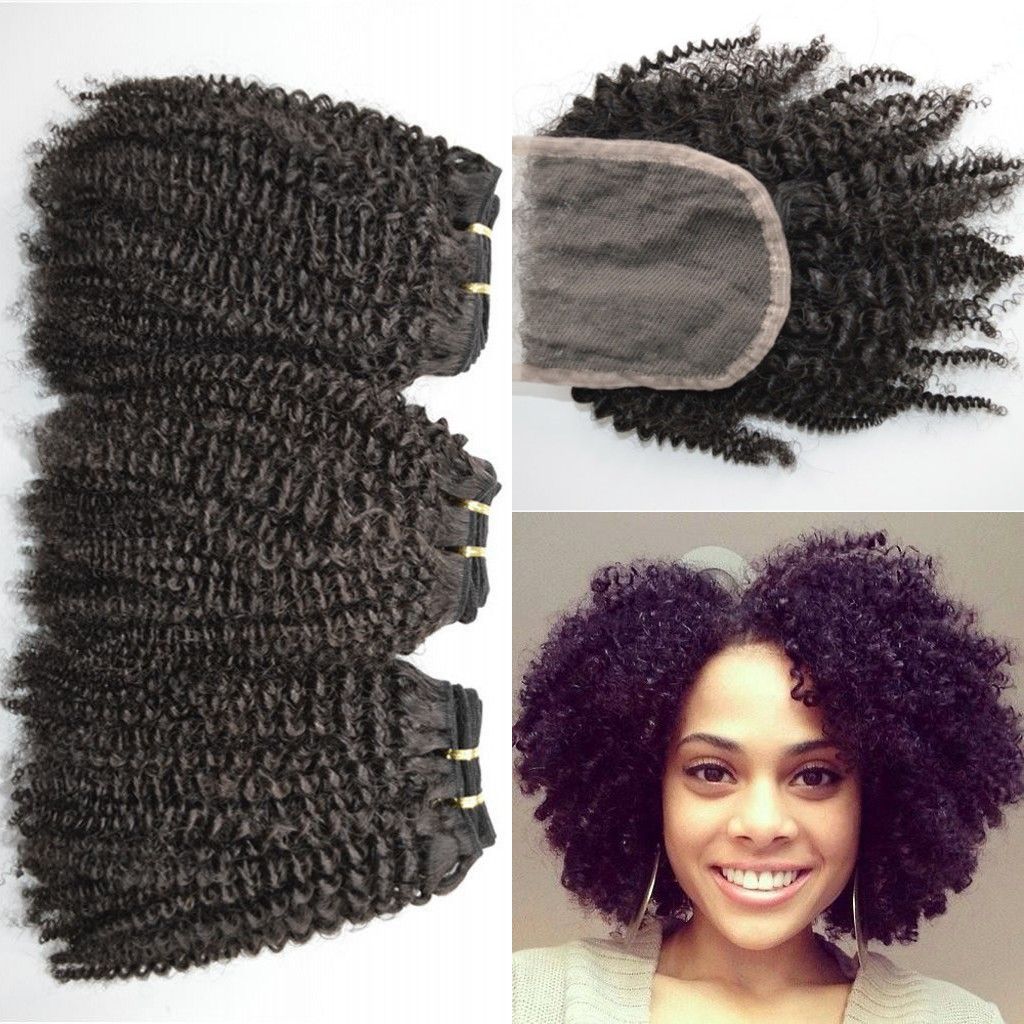4a 4b 4c Afro Kinky Curly Human Hair Weave Bundles With Lace