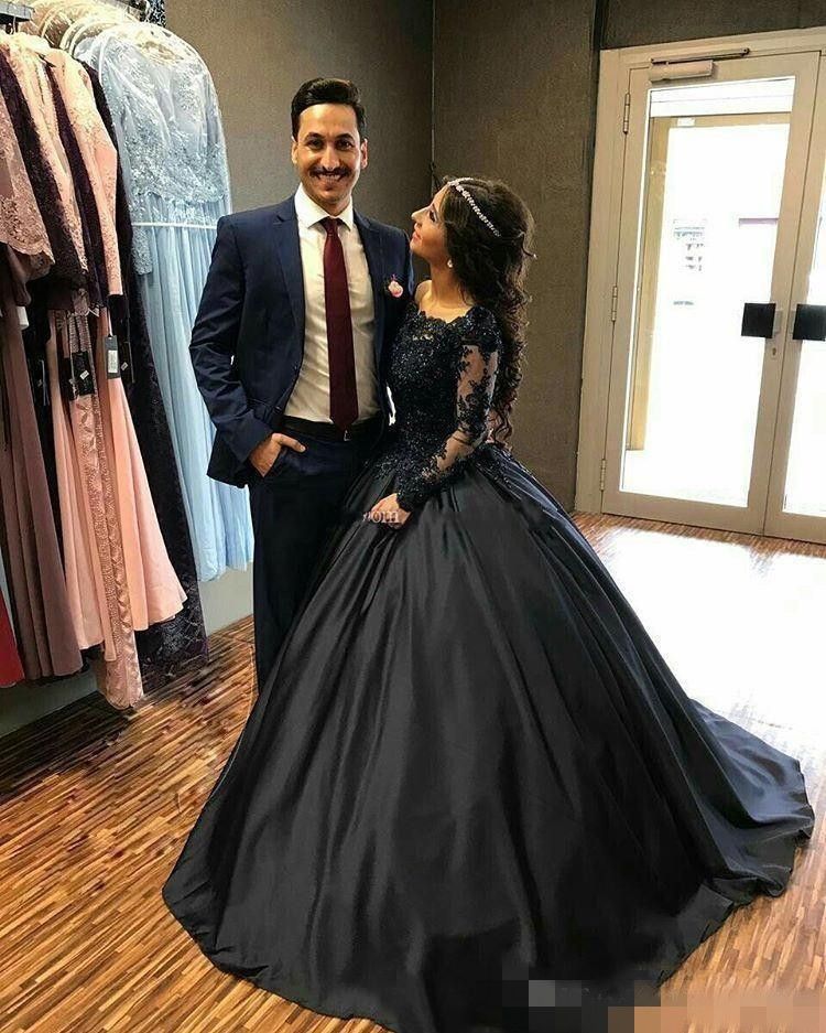 Black Prom Ball Gown Beaded Appliques 