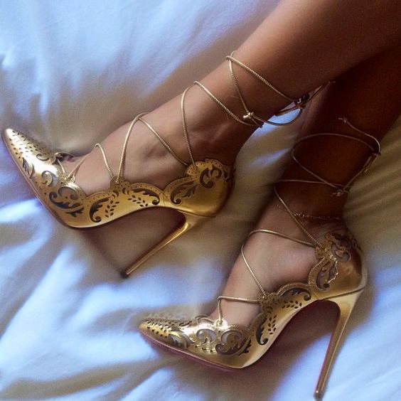 red bottom lace heels