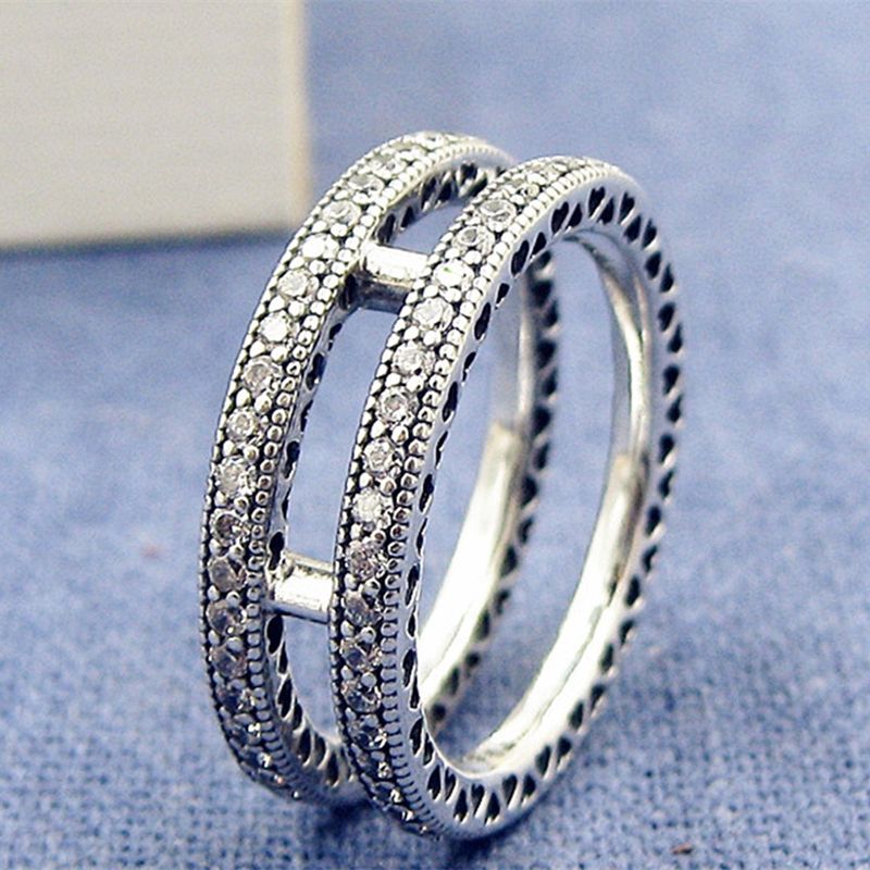2020 High Quality 100% 925 Sterling Silver Double Hearts Of P Ring With