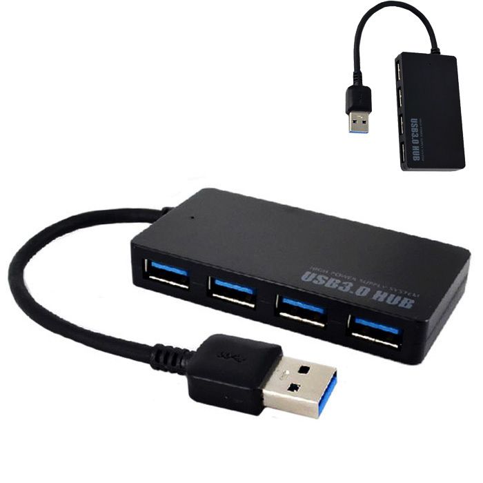 4-Port USB 3.0 Hub 5Gbps Portable Compact for PC Mac Laptop Notebook Desktop