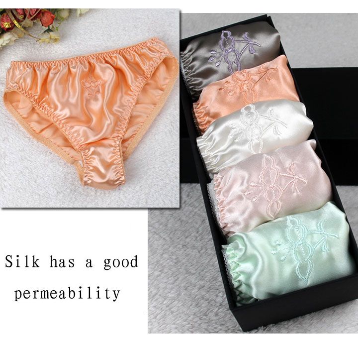 Discount The China National Silk Women Silk Satin Panties Female Floral