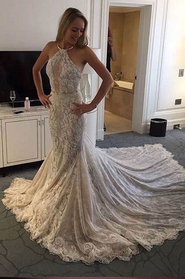 Grosshandel Luxury Crystal Full Lace Mermaid Brautkleider Halter Backless Vintage Brautkleider Nach Mass Kapelle Zug Brautkleider Aus China Von Wholesalefactory 162 58 Auf De Dhgate Com Dhgate