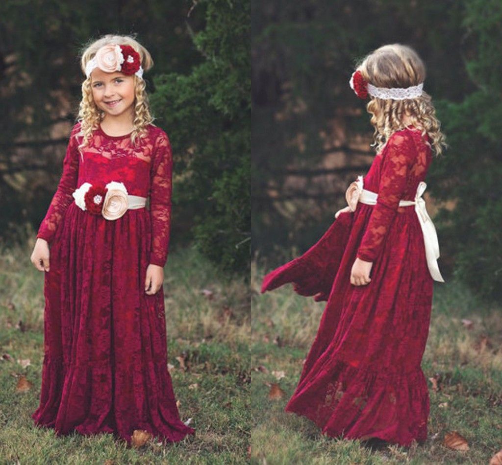deep red flower girl dresses