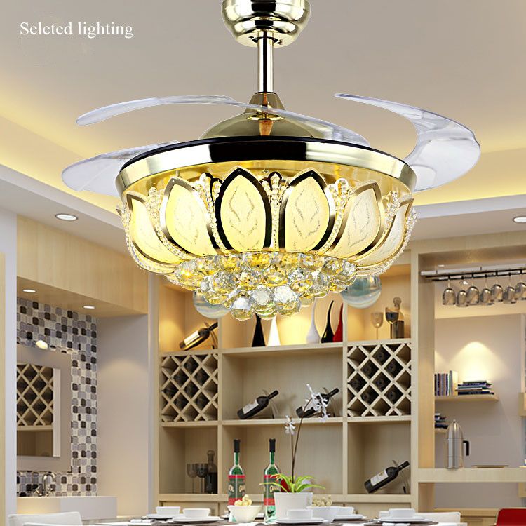 2020 42 Inch Ceiling Fan Crystal Chandelier Lotus Ceiling Light