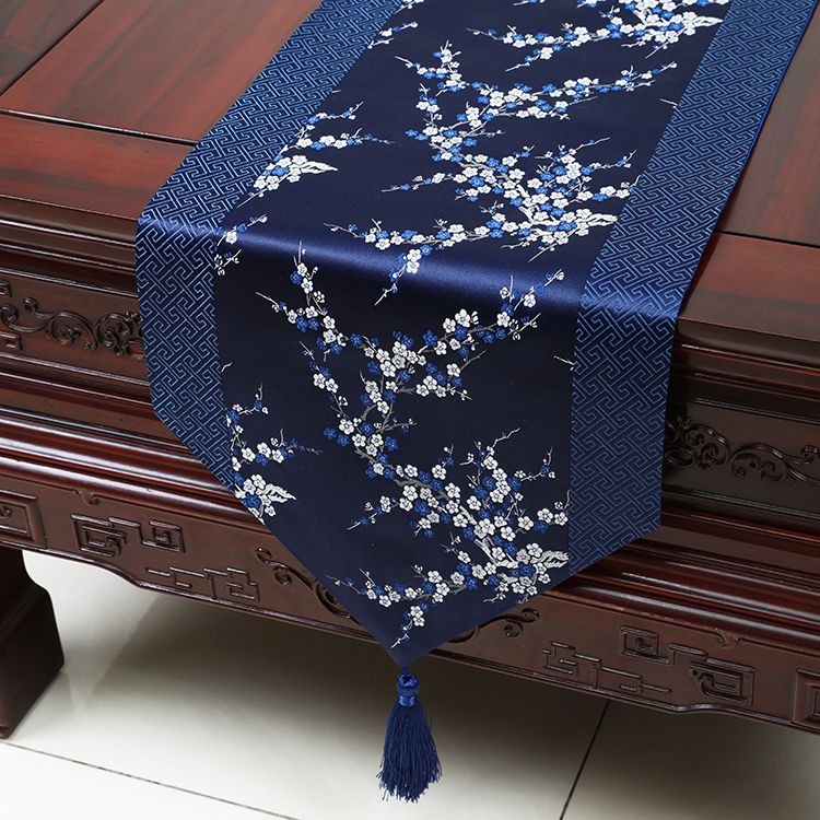 Acheter Extra Long Patchwork De Luxe En Soie Satin Chemin De Table Fleurs De Cerisier Parti Chinois Damassé Jacquard Nappe De Table à Manger 300 X 33