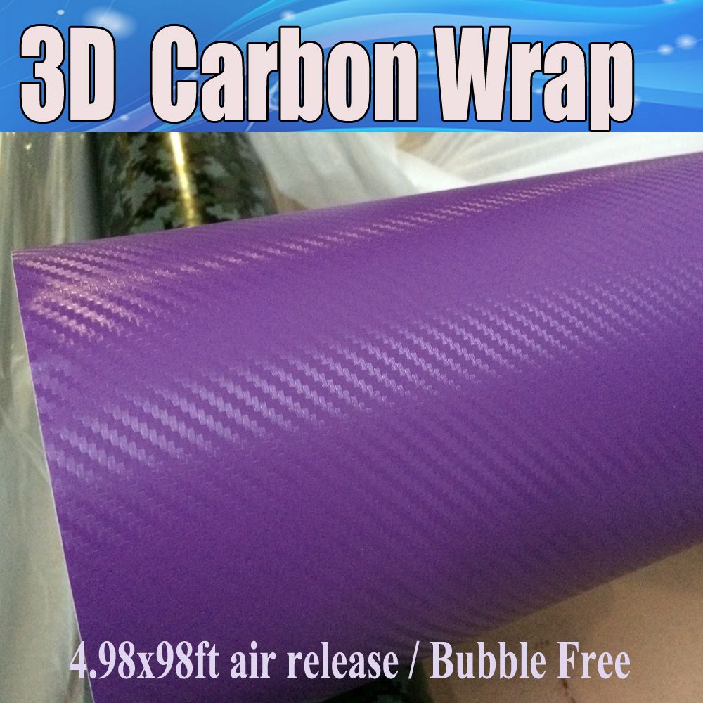 Purple 3D Carbon Fiber Vinyl Car Wrap Film Air Bubble Free Car Styling