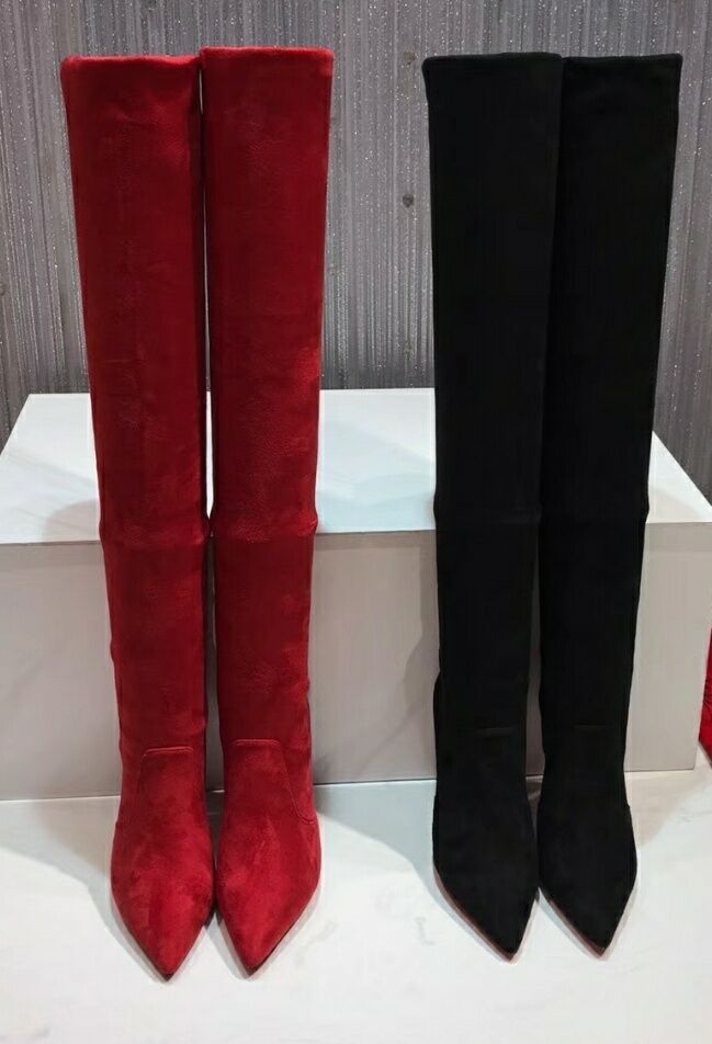 red thigh high boots low heel