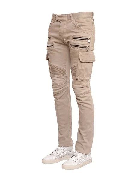 Khaki Cargo Biker Denim Jeans Pants 